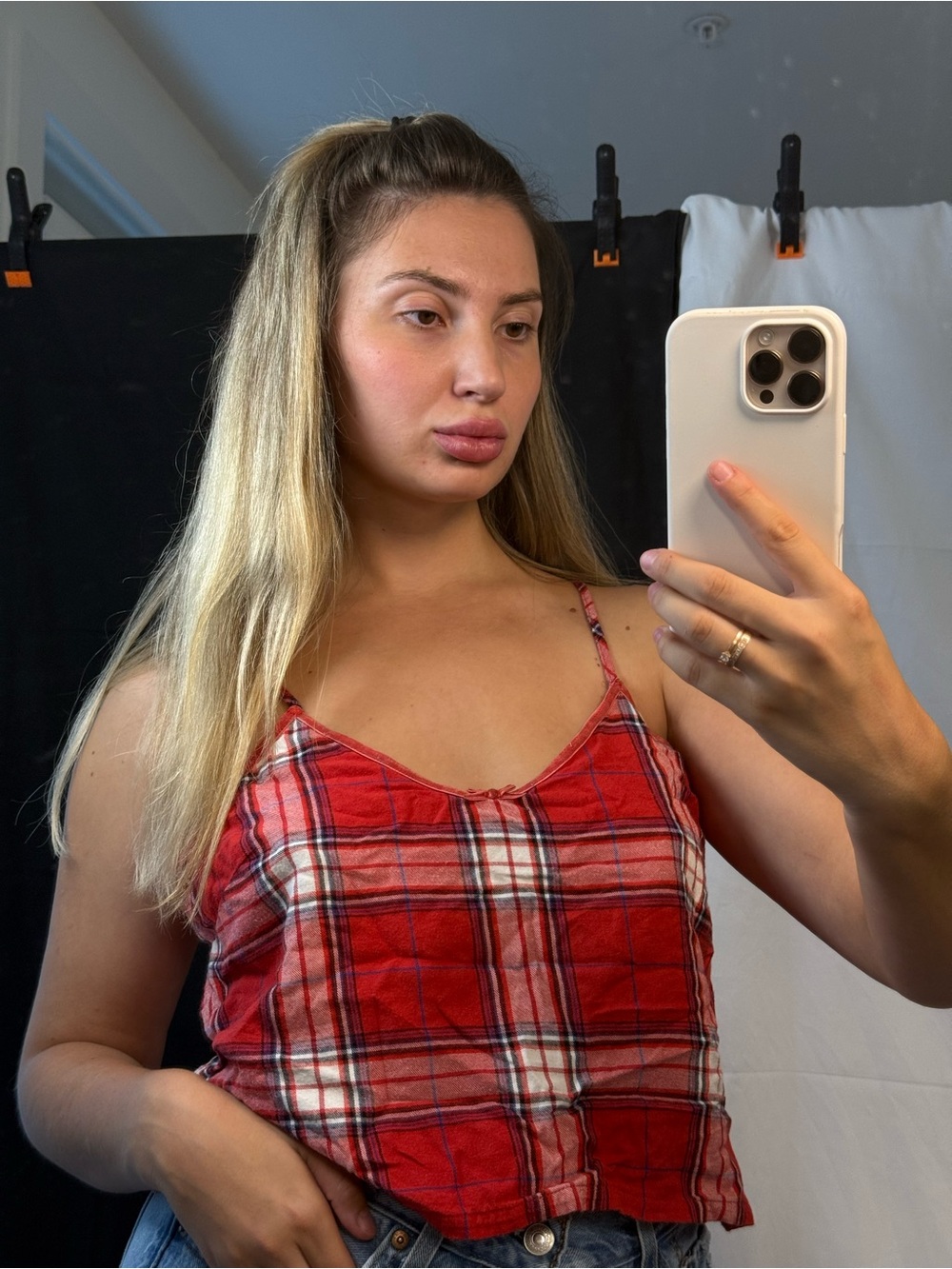 Colsie Red Plaid Cami Top